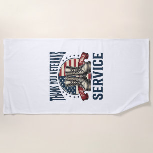 Thank You Veterans Patriotic Boots Vintage Design_ Beach Towel