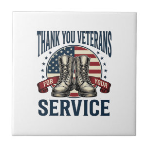 Thank You Veterans Patriotic Boots Vintage Design_ Tile