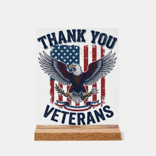 Thank You Veterans Patriotic Eagle Vintage Acrylic Sign
