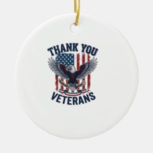 Thank You Veterans Patriotic Eagle Vintage Ceramic Tree Decoration