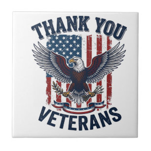 Thank You Veterans Patriotic Eagle Vintage Tile