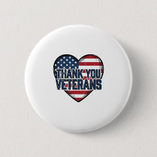 Thank You Veterans Patriotic Heart Vintage Design_ 6 Cm Round Badge