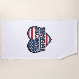 Thank You Veterans Patriotic Heart Vintage Design_ Beach Towel