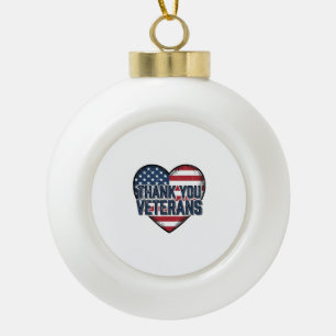 Thank You Veterans Patriotic Heart Vintage Design_ Ceramic Ball Christmas Ornament