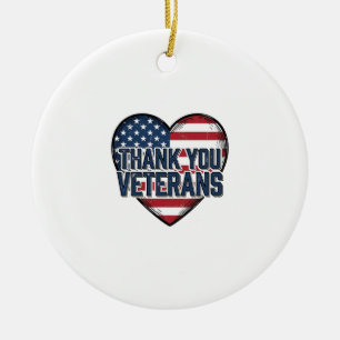Thank You Veterans Patriotic Heart Vintage Design_ Ceramic Tree Decoration