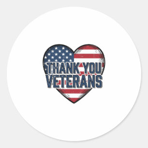 Thank You Veterans Patriotic Heart Vintage Design_ Classic Round Sticker