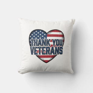 Thank You Veterans Patriotic Heart Vintage Design_ Cushion