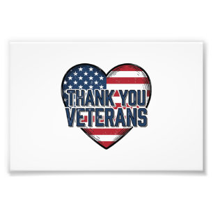 Thank You Veterans Patriotic Heart Vintage Design_ Photo Print