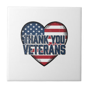 Thank You Veterans Patriotic Heart Vintage Design_ Tile