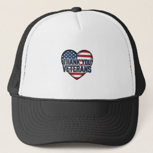 Thank You Veterans Patriotic Heart Vintage Design_ Trucker Hat