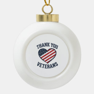 Thank You Veterans Patriotic Heart Vintage Shirt D Ceramic Ball Christmas Ornament