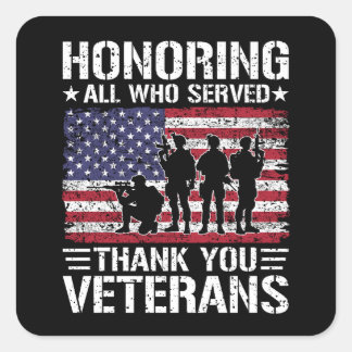Thank You Veterans Patriotic Military Service Gift Square Sticker
