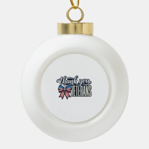 Thank You Veterans Patriotic Ribbon Vintage Shirt_ Ceramic Ball Christmas Ornament
