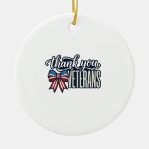 Thank You Veterans Patriotic Ribbon Vintage Shirt_ Ceramic Tree Decoration