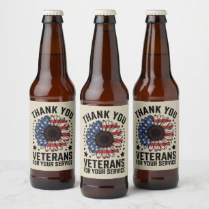 Thank You Veterans Sunflower Military Veterans Day Beer Bottle Label