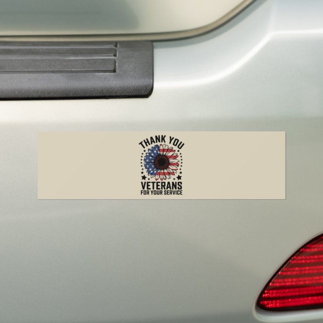 Thank You Veterans Sunflower Military Veterans Day Bumper Sticker (On Car)