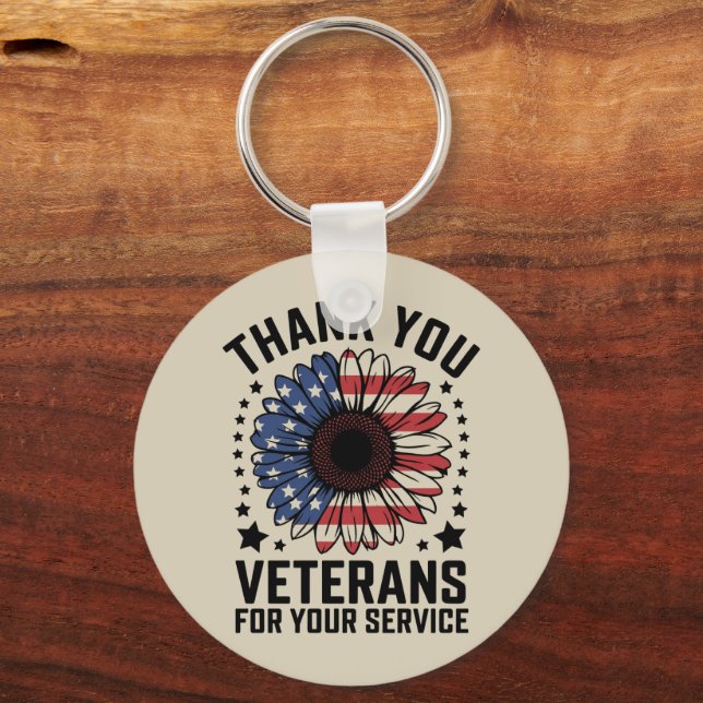 Thank You Veterans Sunflower Military Veterans Day Key Ring (Front)