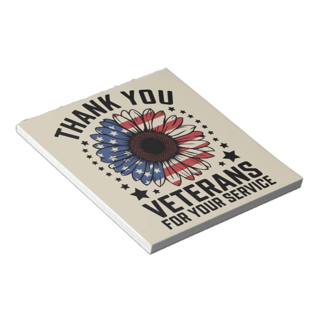 Thank You Veterans Sunflower Military Veterans Day Notepad (Angled)