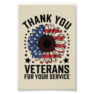 Thank You Veterans Sunflower Military Veterans Day Photo Print