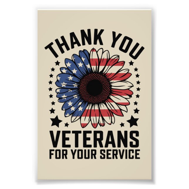 Thank You Veterans Sunflower Military Veterans Day Photo Print (Front)