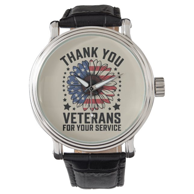 Thank You Veterans Sunflower Military Veterans Day Watch (Front)