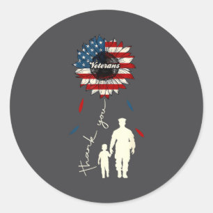 Thank You Veterans Sunflower Usa Flag Military Pat Classic Round Sticker