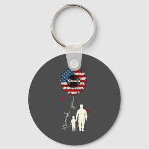 Thank You Veterans Sunflower Usa Flag Military Pat Key Ring