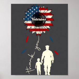 Thank You Veterans Sunflower Usa Flag Military Pat Poster