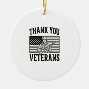 Thank You Veterans Vintage Flag Soldier Shirt Desi Ceramic Tree Decoration