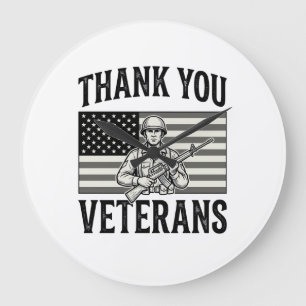 Thank You Veterans Vintage Flag Soldier Shirt Desi Large Clock