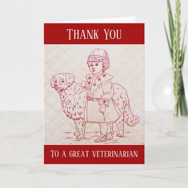 Thank You Veterinarian Vintage Embroidery of Dog Card (Front)