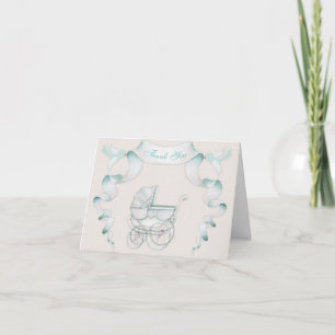 Thank You Vintage Carriage Ivory Mint Gingham Card