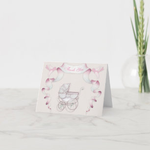 Thank You Vintage Carriage Ivory Pink Gingham Card