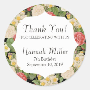 Thank You Vintage Chic Botanical Floral Birthday Classic Round Sticker