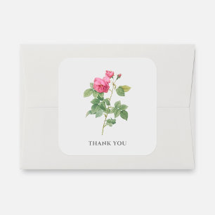 Thank You Vintage Pink Rose Botanical Square Sticker