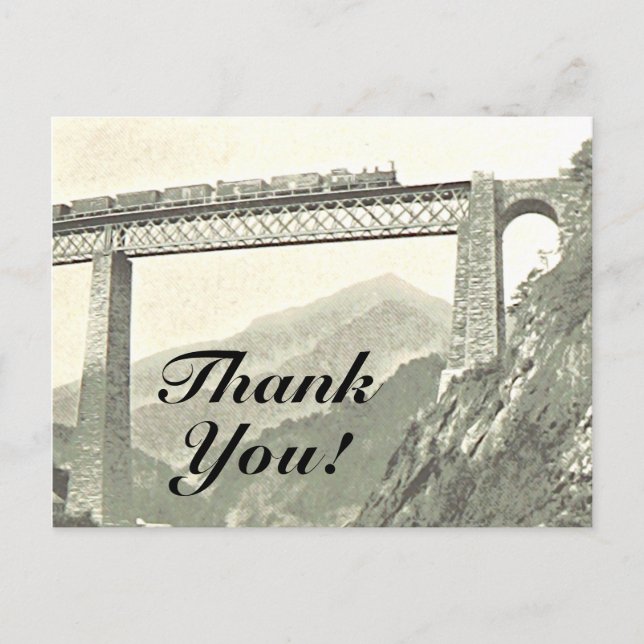 "Thank You!", Vintage Train & Bridge Postcard (Front)
