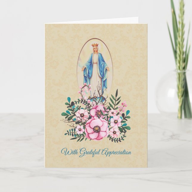 Thank You Virgin Mother Mary with Flowers Holiday Card (Front)