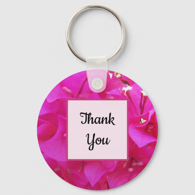 Thank You Vivid Pink Azalea Flower Petal Photo Key Ring (Front)