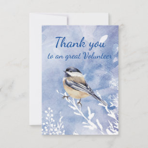 Thank You Volunteer Watercolor Chickadee Winter Card