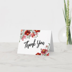 Thank You w/ Burgundy Red Watercolor Flowers