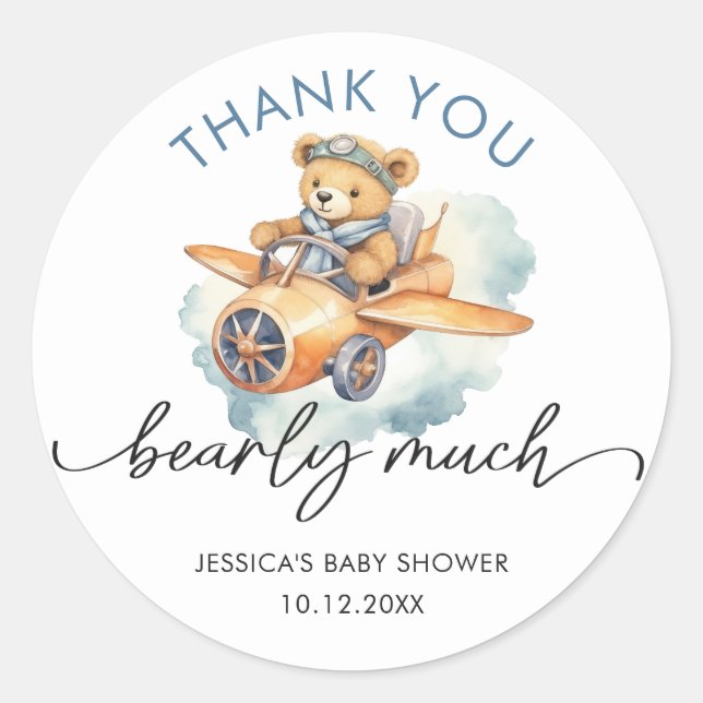 Thank You Watercolor Beary Cute Baby  Classic Round Sticker (Front)