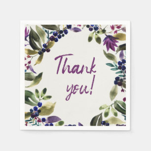 Thank You!   Watercolor Berries and Flowers Napkin