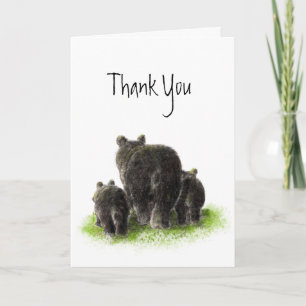 Thank You,Watercolor Black Bear Family, Animal You Card