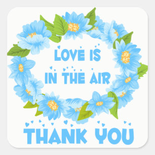 Thank You Watercolor Blue Turquoise Flower Love Square Sticker