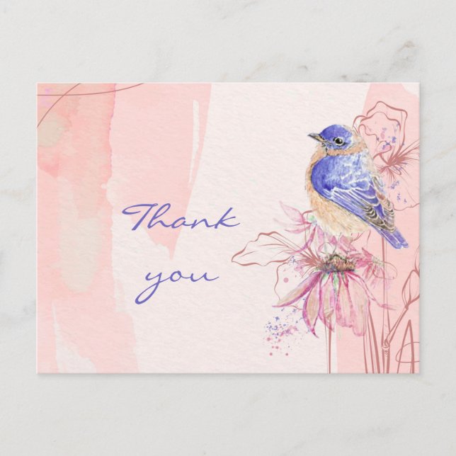 Thank you Watercolor Bluebird  Bird Garden Postcard (Front)
