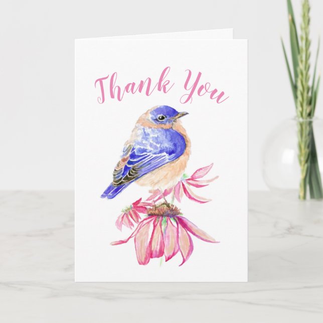 Thank You Watercolor Bluebird Scripture Bird Art Card (Front)