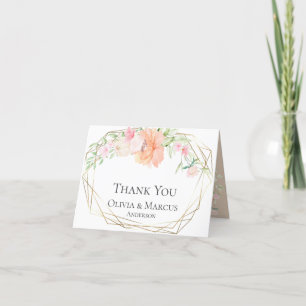 Thank You   Watercolor Blush Coral Floral Bouquet Card