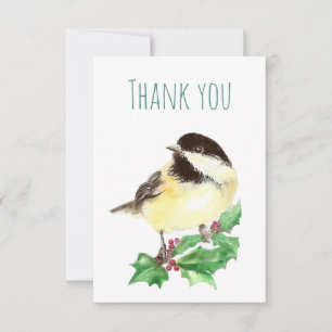 Thank You Watercolor Chickadee Bird Nature Art
