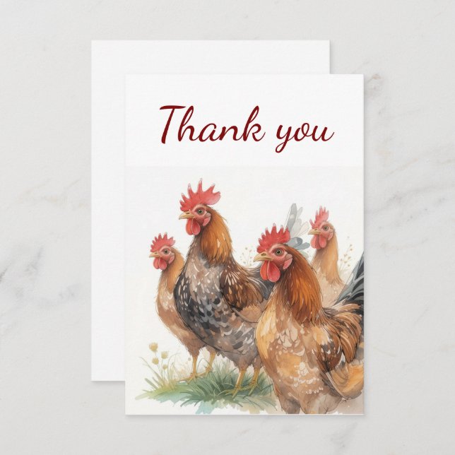 Thank You Watercolor Chickens  (Front/Back)