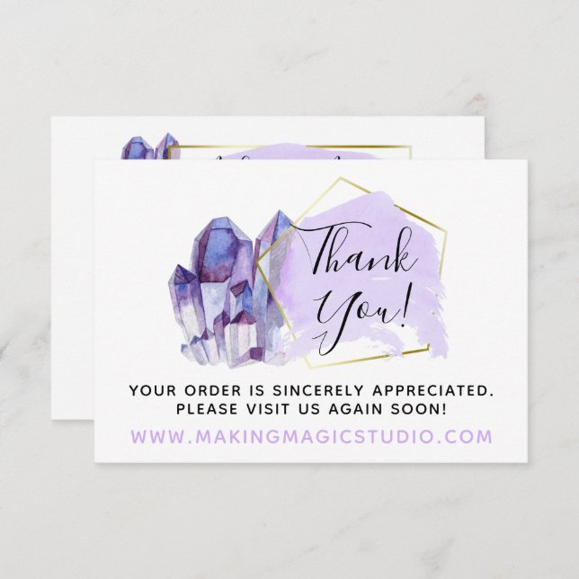 Thank You Watercolor Crystals & Gold Boho Card (Front/Back)